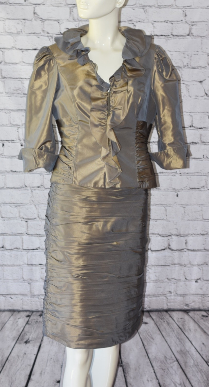 Rickie Freeman for Teri Jon Mother of the Bride Silk Metallic 2pc Skirt Set Sz 8